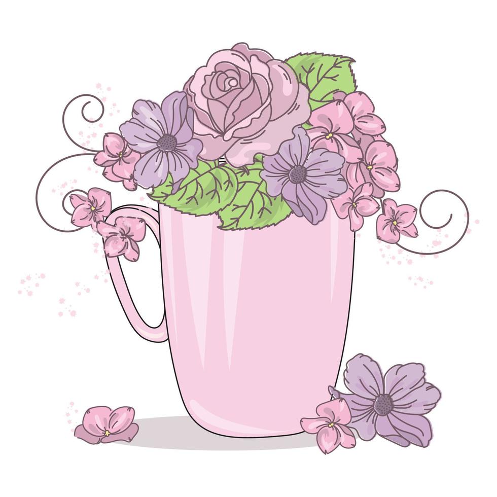 bloem thee bloemen tekenfilm bruiloft vector illustratie reeks