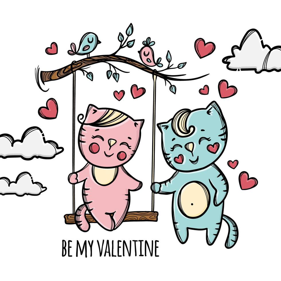liefde Aan schommel Valentijn dag klem kunst vector illustratie reeks
