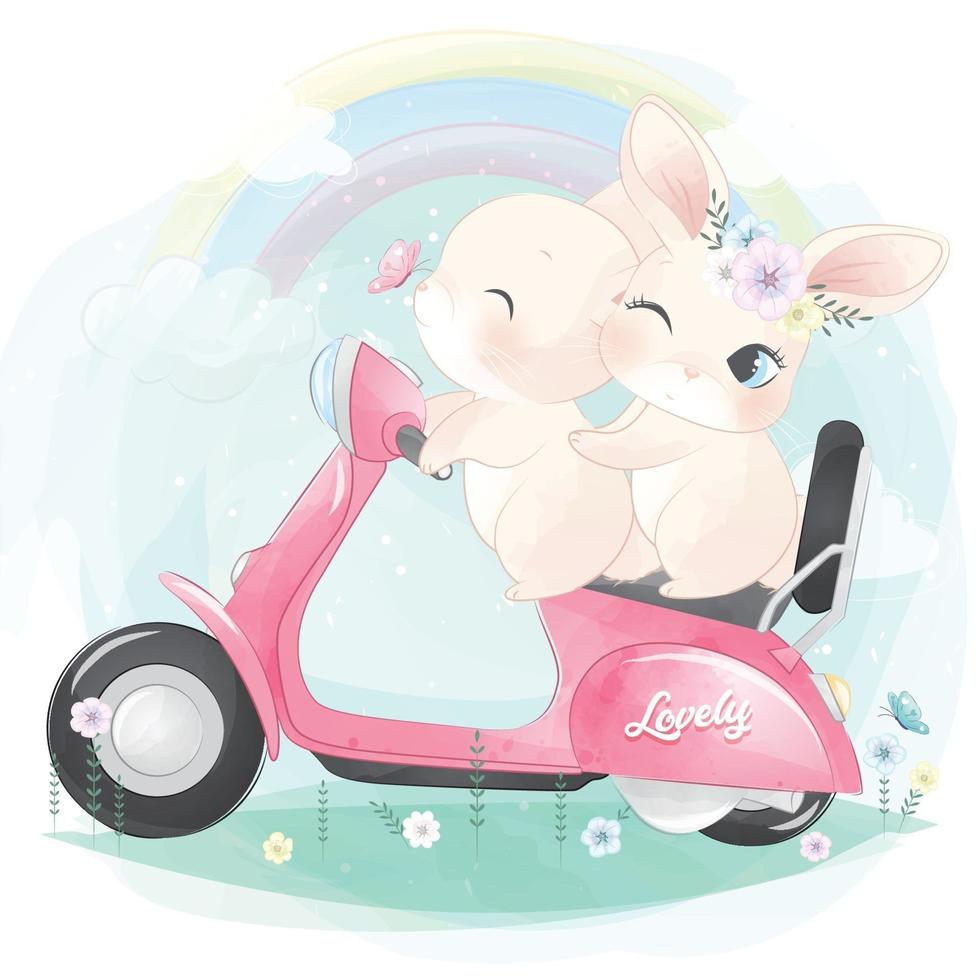 schattig konijntje rijden op een motorfiets illustratie vector