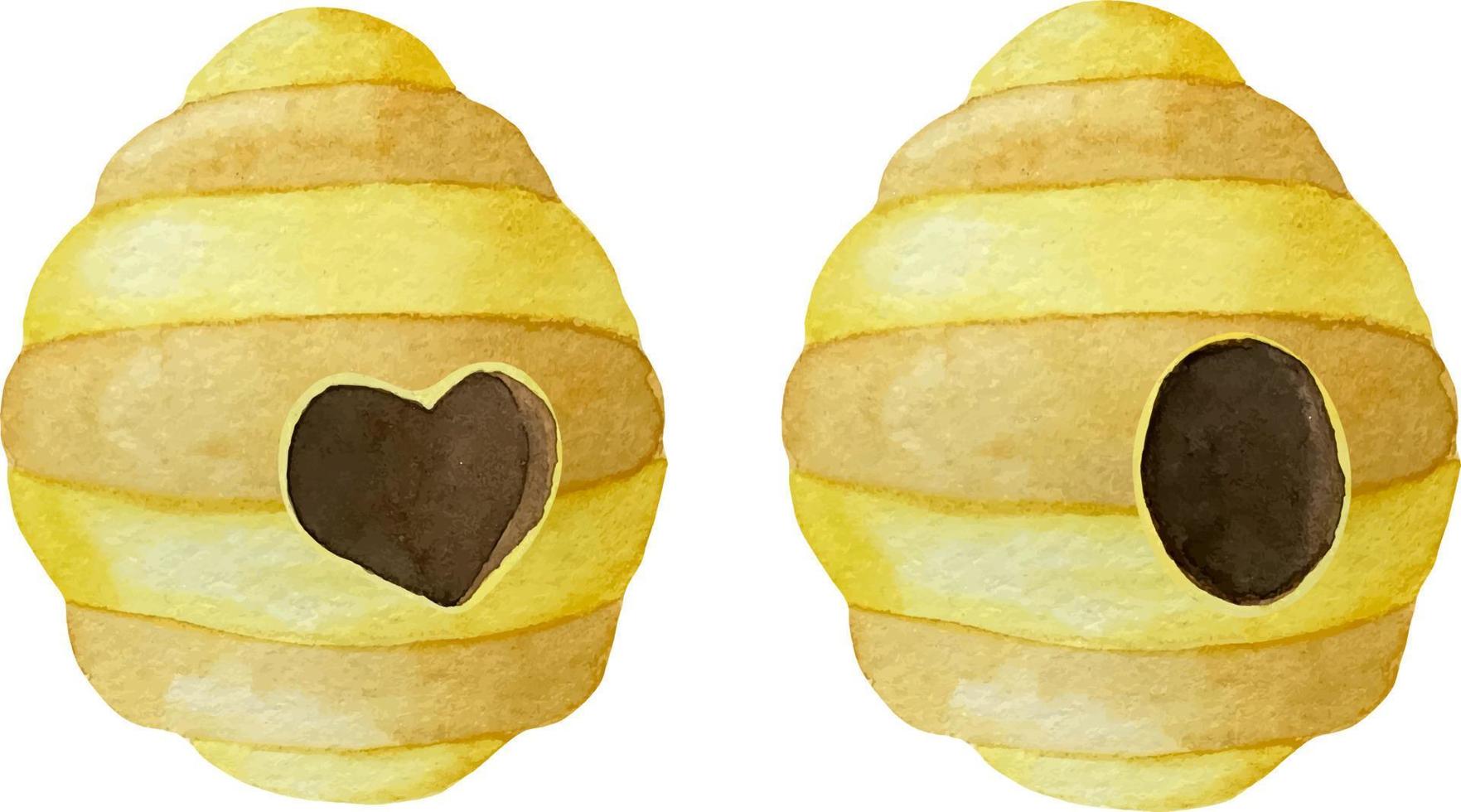 waterverf bijenkorf met hart vormig Ingang. waterverf illustraties in de thema van bijenteelt vector