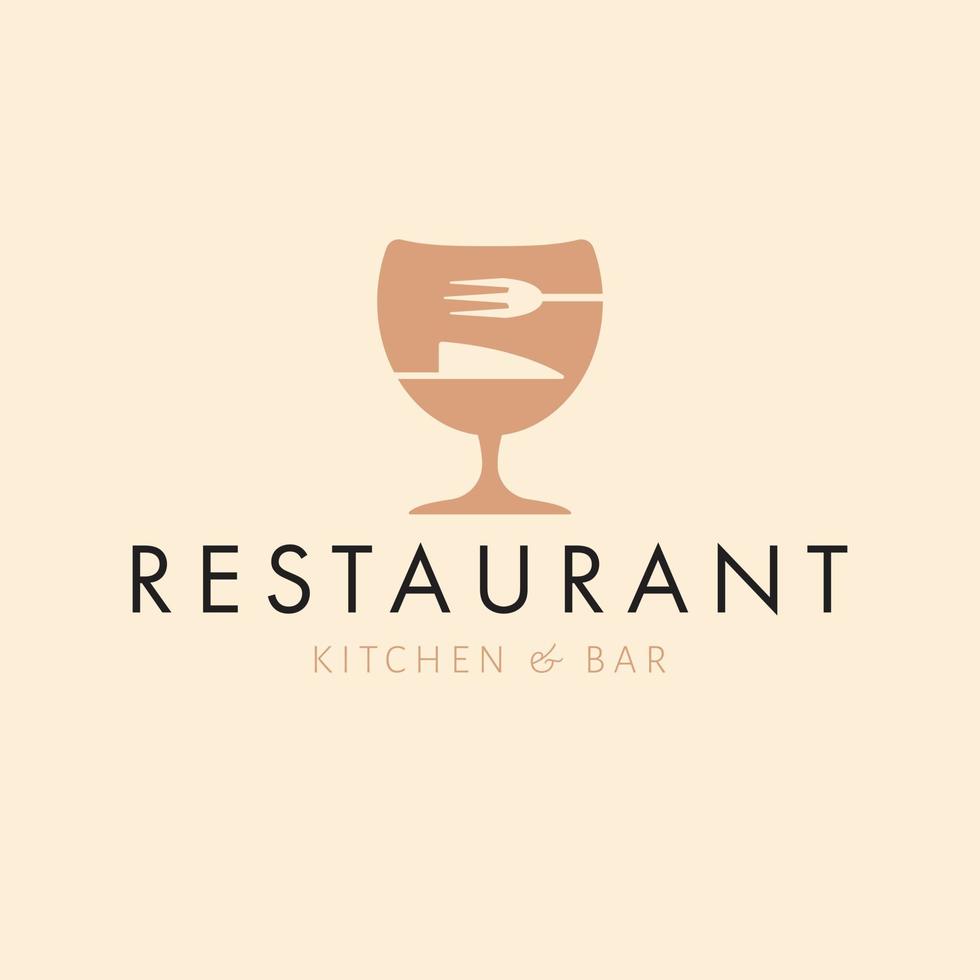 restaurant keuken en bar logo ontwerp. glas van wijn, vork en mes modern logo. luxe cafe logo. vector