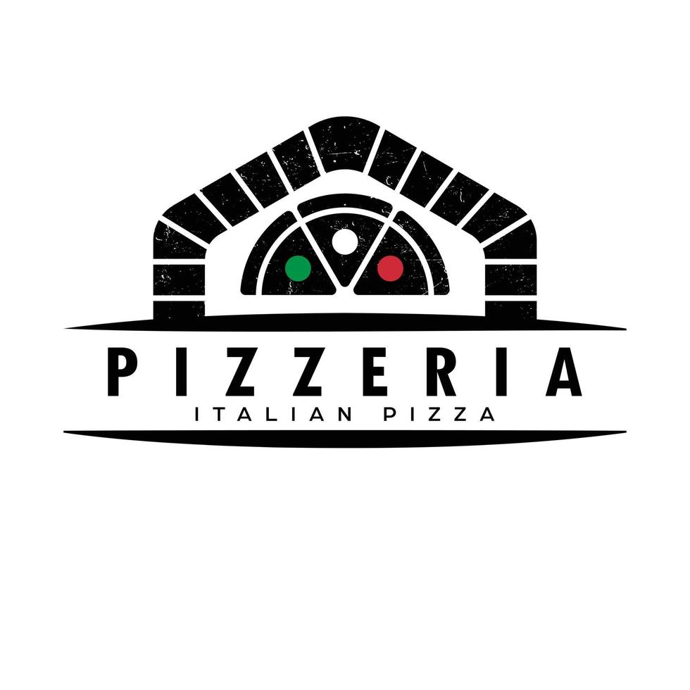 oven en pizza logo sjabloon vector. luxe pizzeria logo. Italiaans pizza vlak logo ontwerp. vector