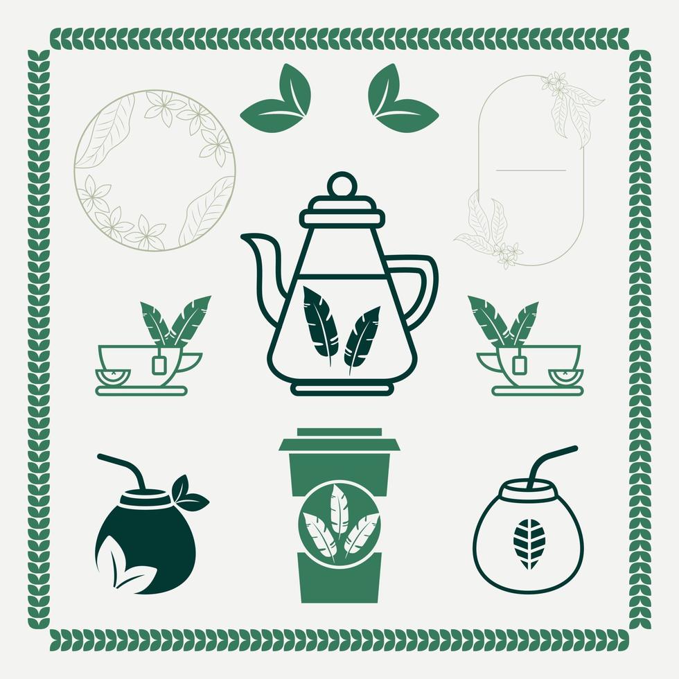 thee en matcha vector pictogrammen verzameling. groot reeks van eco natuurlijk thee elementen.