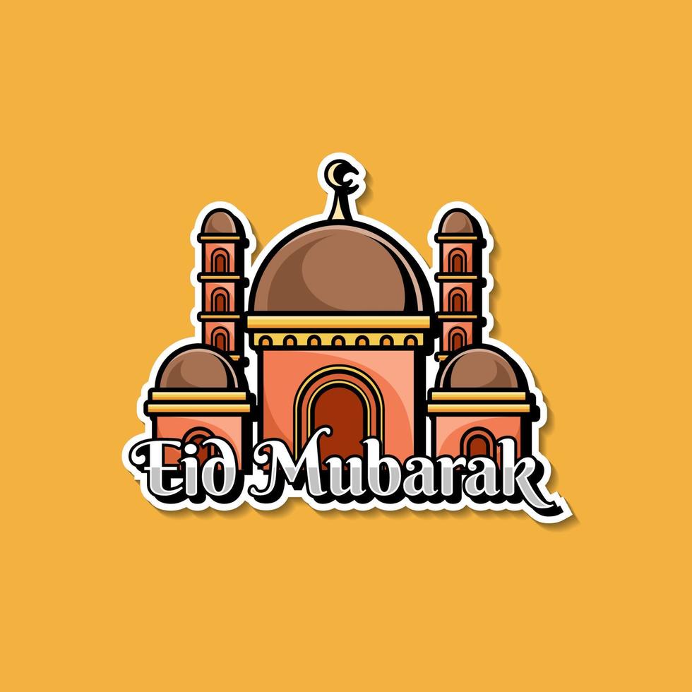 verzameling van stickers en logos voor eid mubarak viering. moskee insigne, lantaarn ontwerp vector