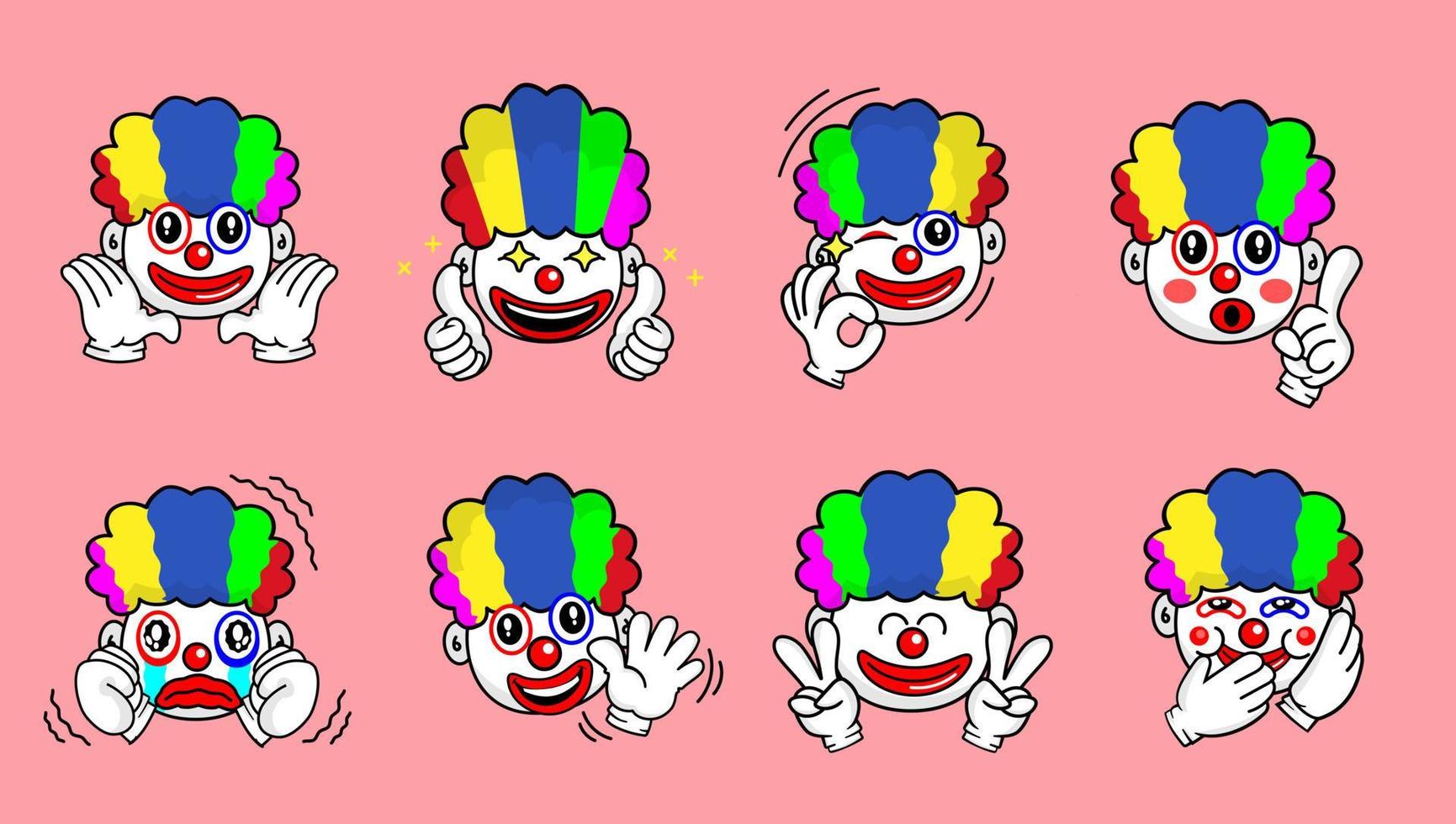 verzameling van grappig clown uitdrukkingen, dichtbij omhoog grappig sticker vector