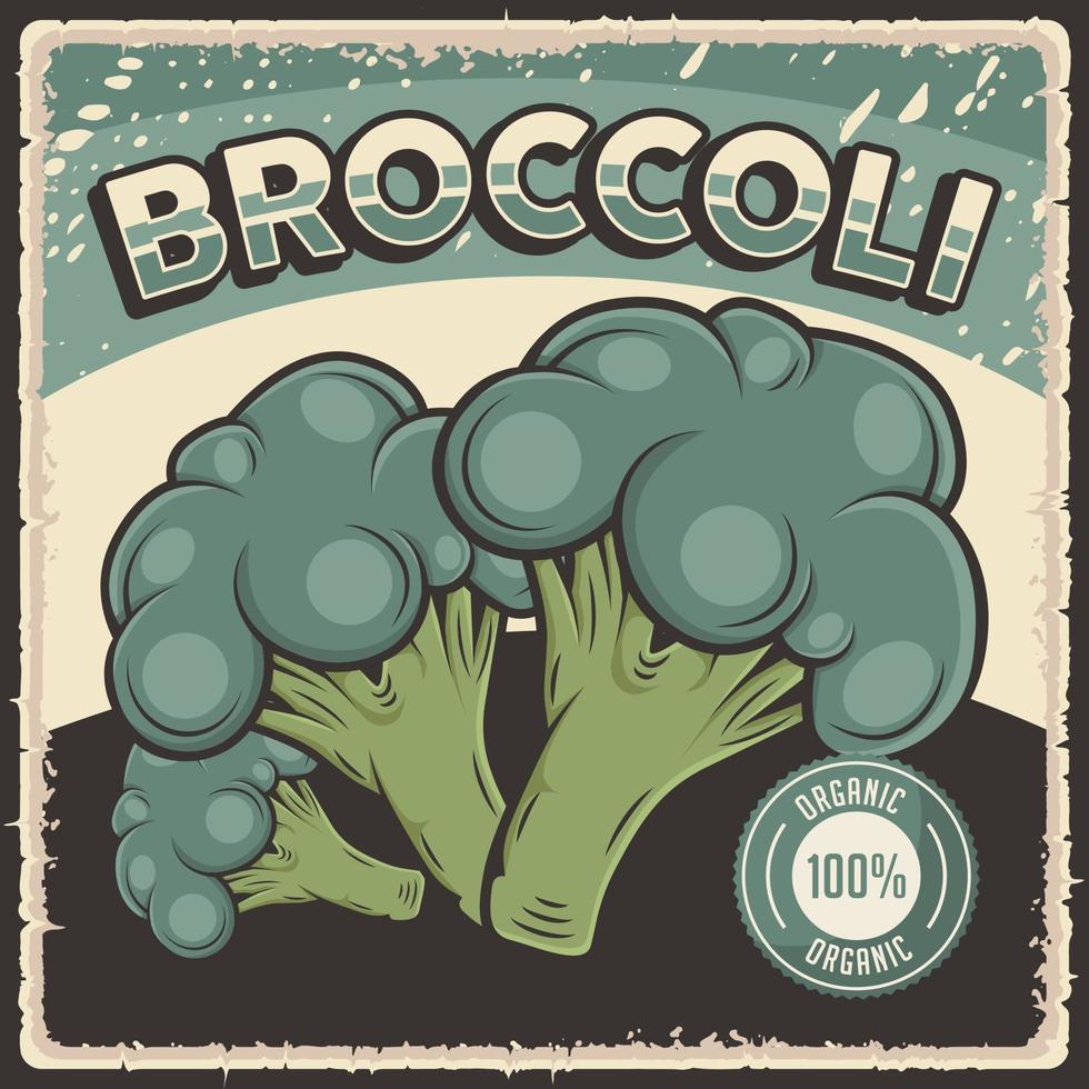 retro vintage broccoli biologische plantaardige poster vector