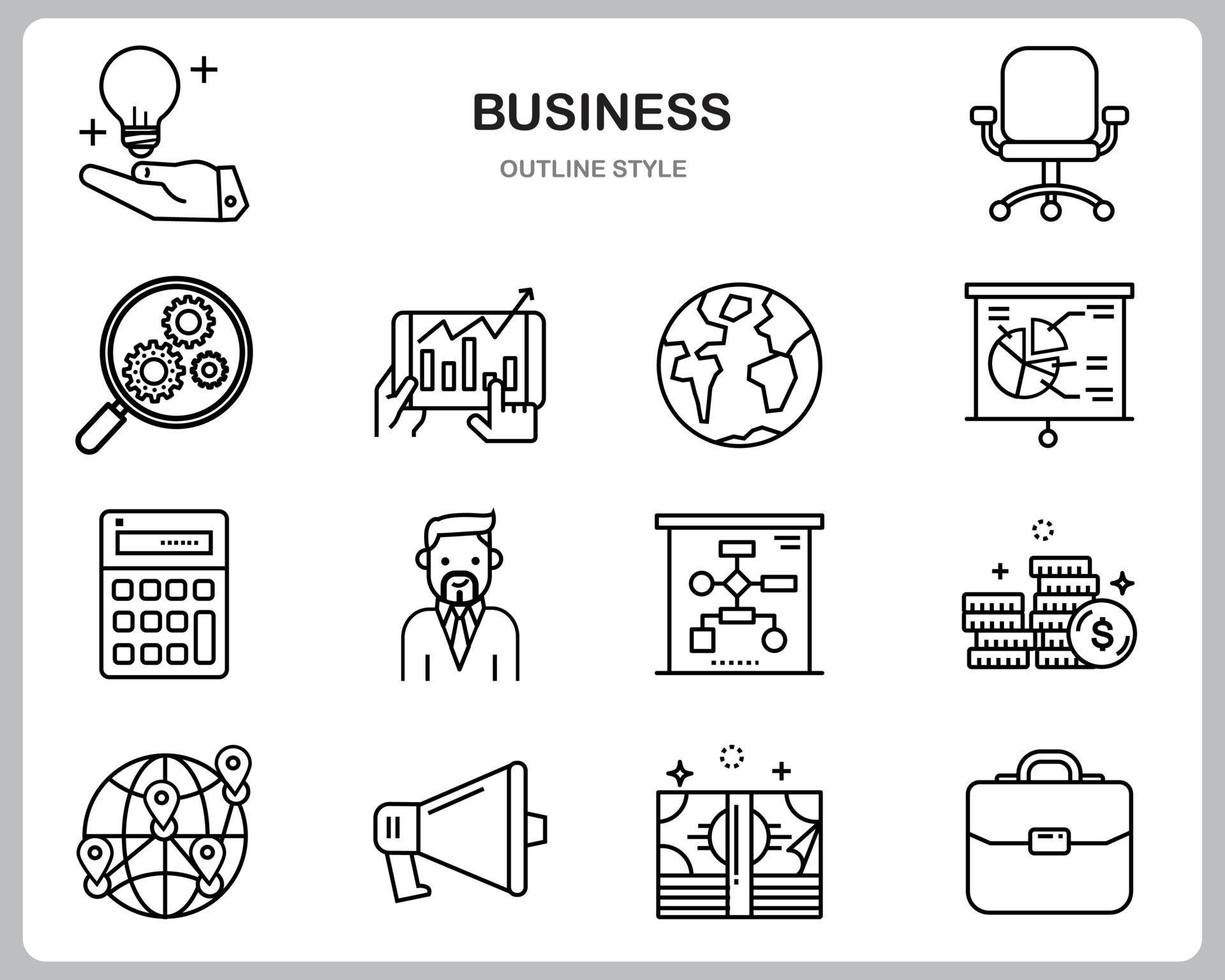 zakelijke pictogrammenset voor website, document, posterontwerp, afdrukken, toepassing. business concept pictogram Kaderstijl. vector