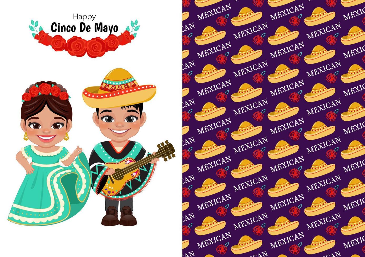 cinco de mayo in mei 5 federaal vakantie in Mexico met kinderen in Mexicaans outfits en Mexicaans achtergrond kaart sjabloon vector