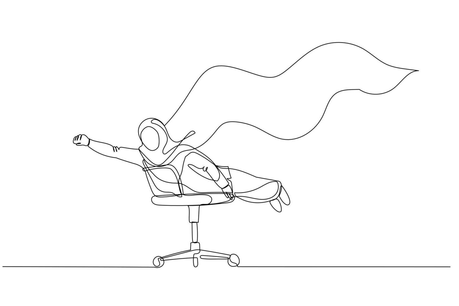 tekening van moslim vrouw met kaap Aan kantoor stoel houding Leuk vinden held. single doorlopend lijn kunst vector