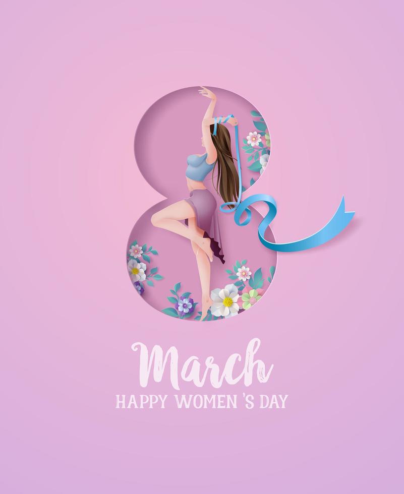 internationale vrouwendag 8 maart met frame van bloemen en bladeren vector