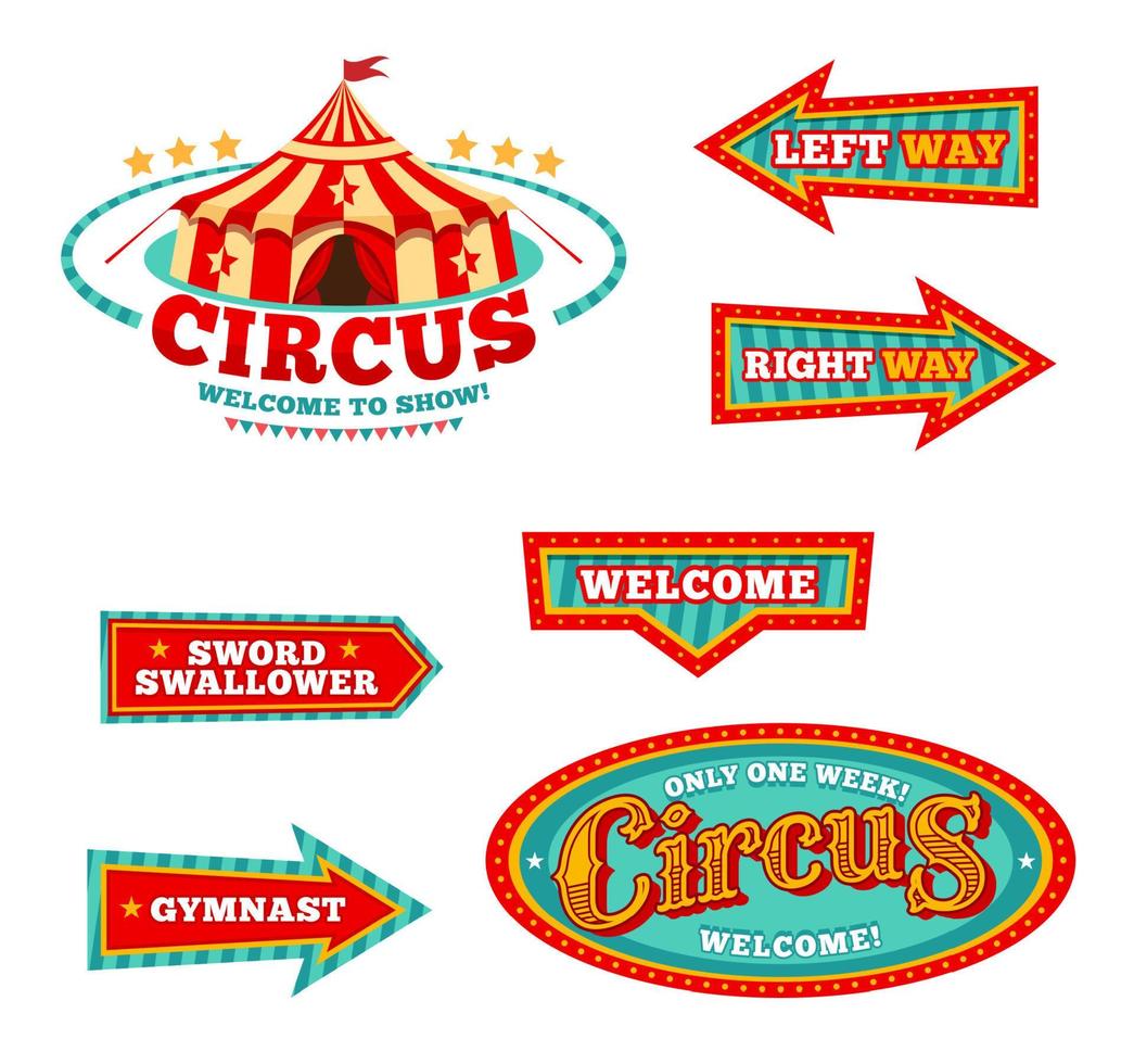 chapiteau circus, selectiekader of carnaval tekens vector