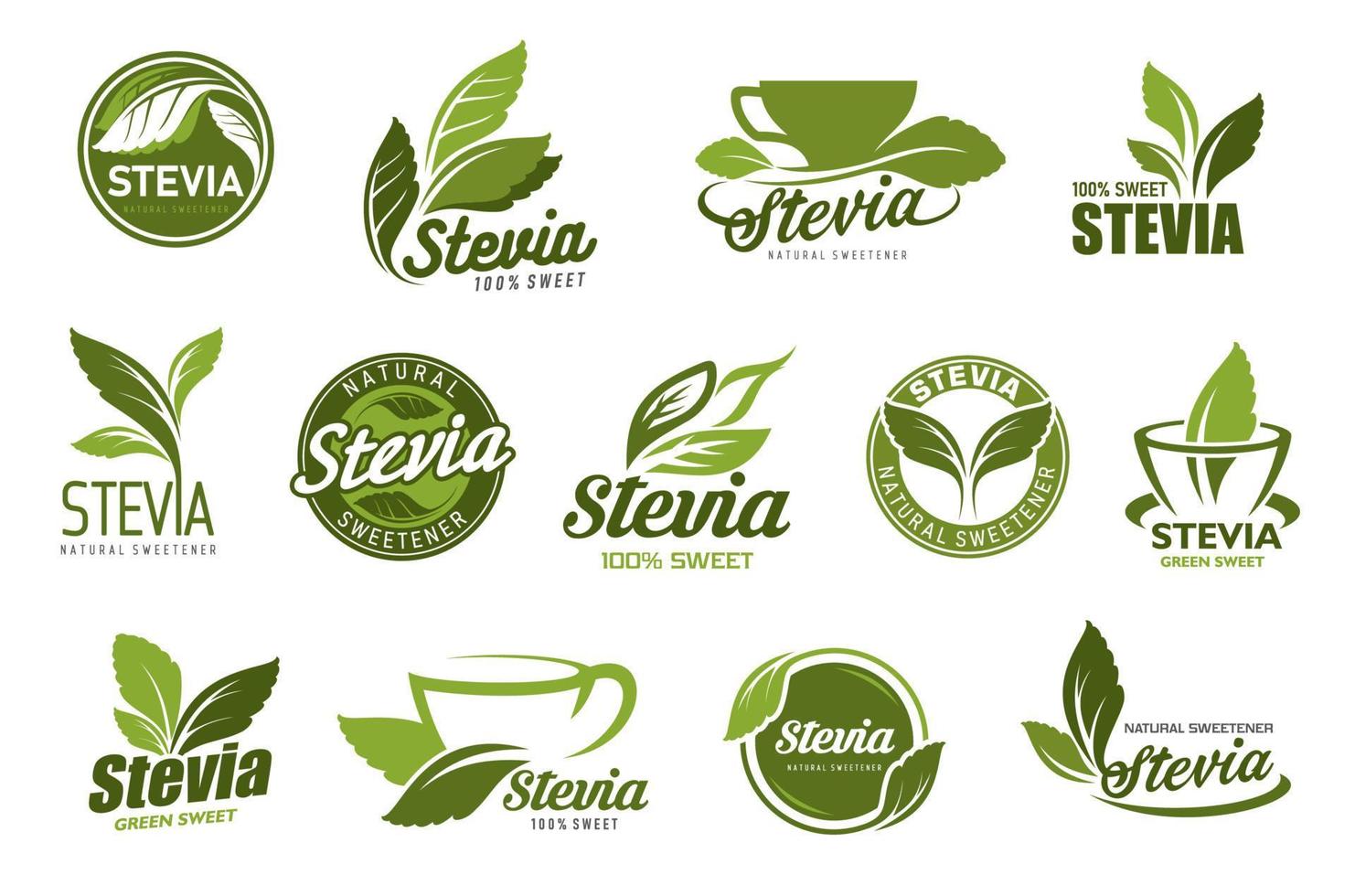 stevia blad en zoetstof kruiden extract pictogrammen vector