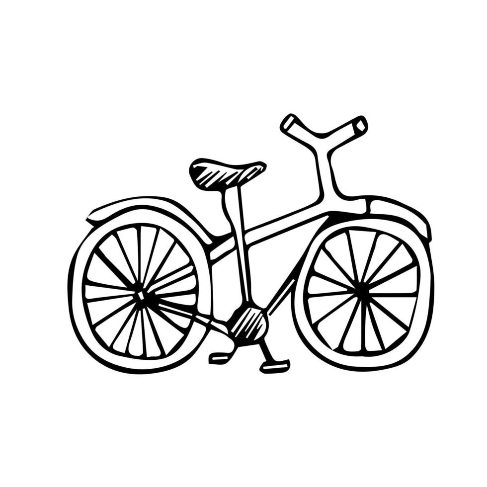 tekening racing fiets voor Lidwoord, notebooks. de versneld is getrokken met een zwart lijn. de element is geïsoleerd Aan een wit achtergrond. vector