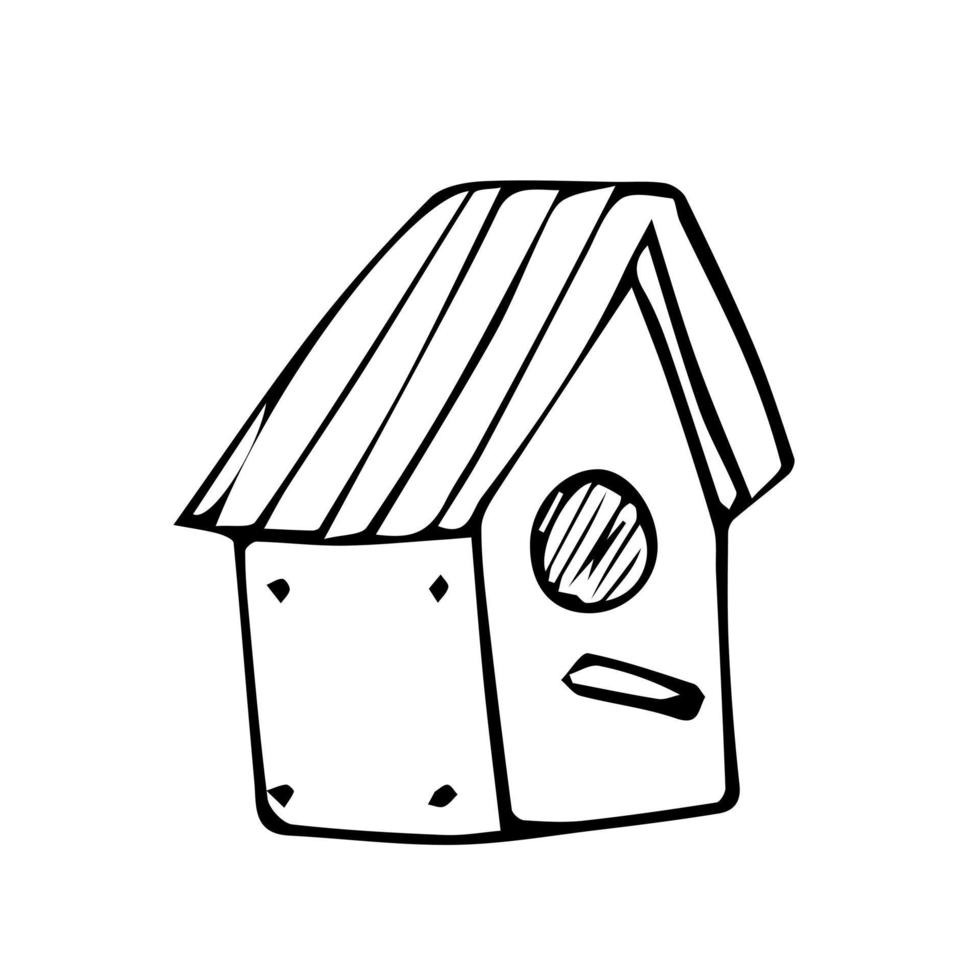 vogelhuisje hand- getrokken vector tekening illustratie. tekenfilm vogelhuisje. geïsoleerd Aan wit achtergrond. voorjaar seizoen. hand- getrokken gemakkelijk element