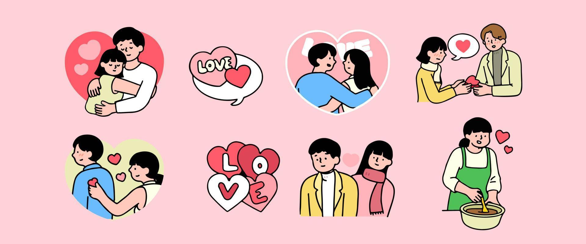 reeks van schattig vector liefde stickers voor dagelijks ontwerper en dagboek. verzameling van scrapbooking ontwerp elementen voor valentijnsdag dag.