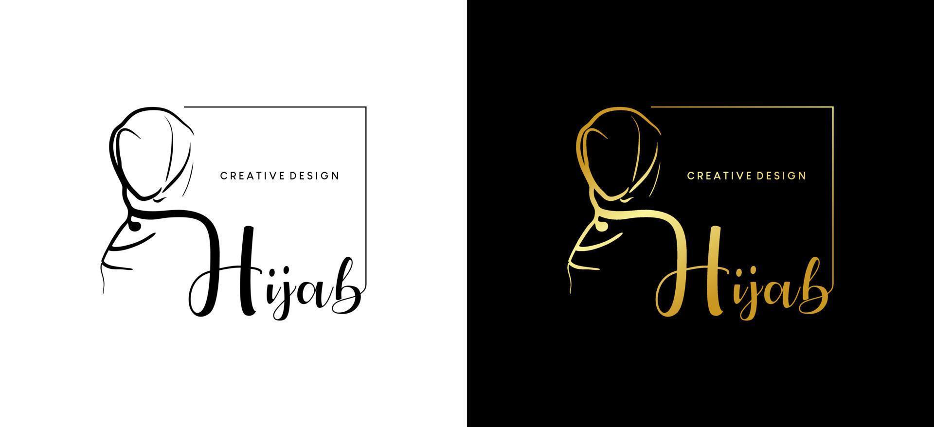 muslimah hijab logo, boetiek, schoonheid sluier mode met luxe stijl vector
