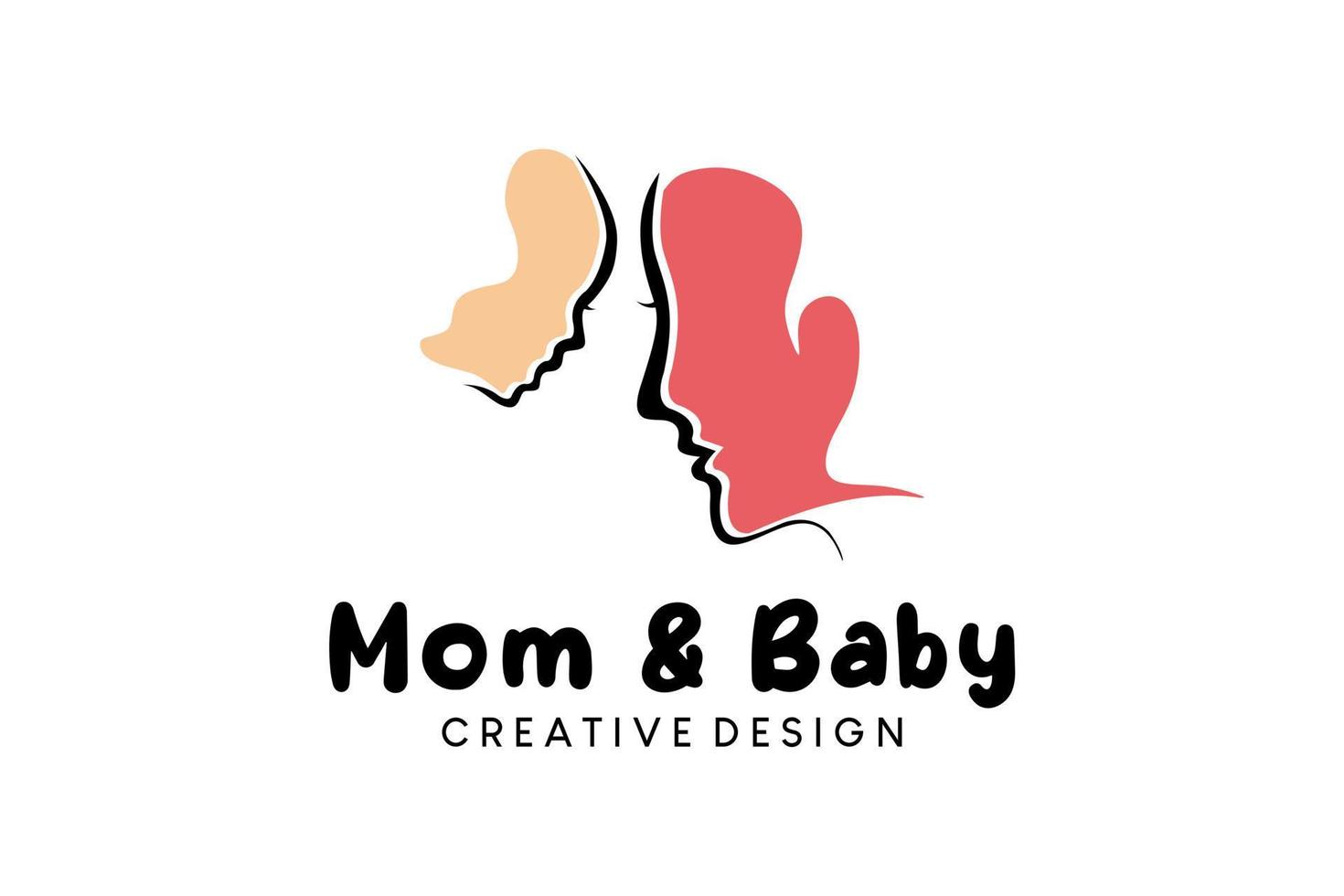 creatief hand- getrokken abstract mam en baby silhouet vector illustratie logo ontwerp