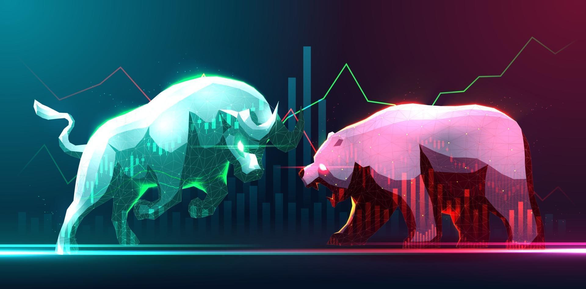 concept art van bullish en bearish in de aandelenmarkt of forex trading vector