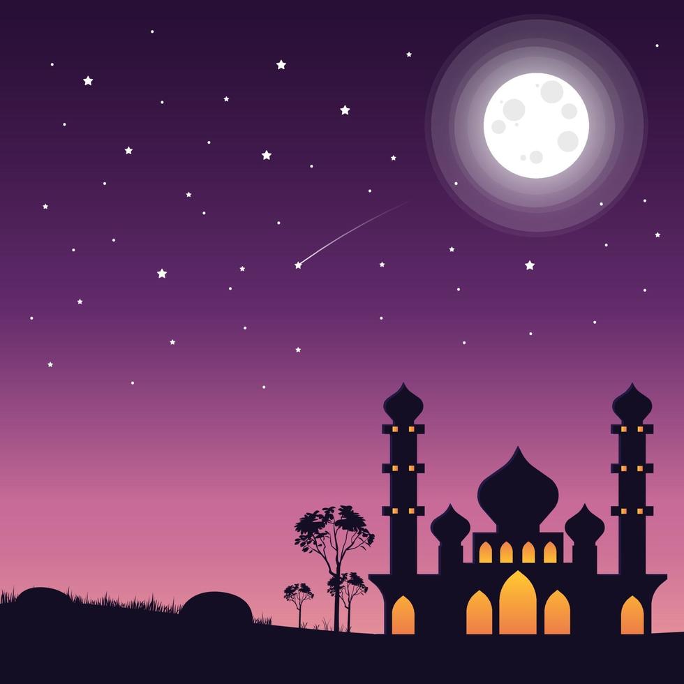 mooie nachtelijke hemel met moskeebouw vector
