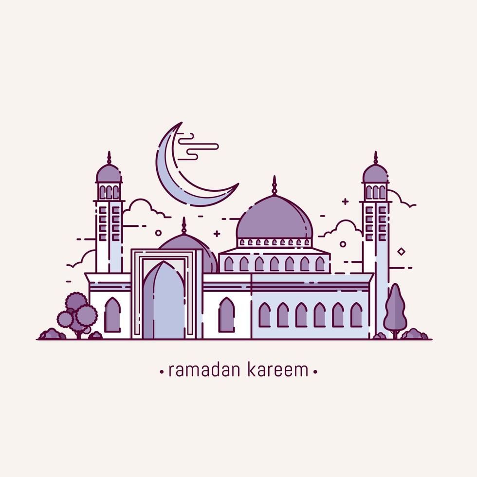 ramadan kareem met moskee-object in lijnstijl vector