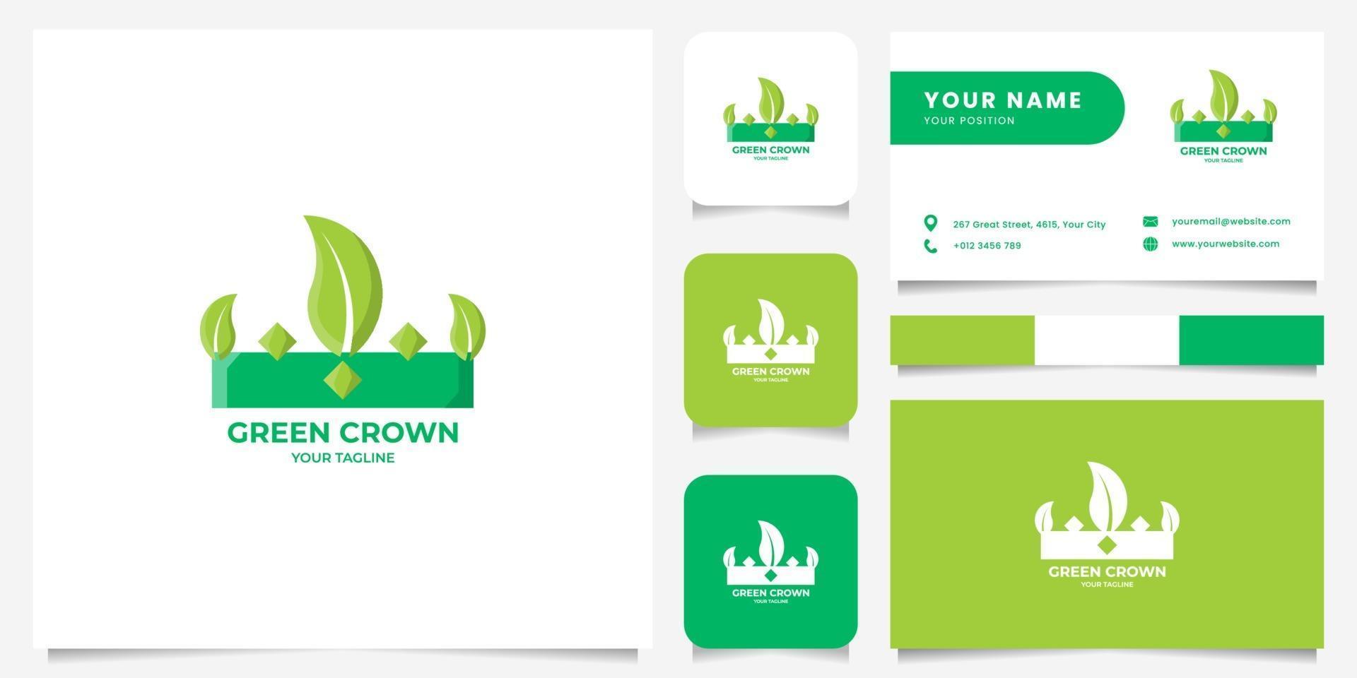 groen blad kroon logo met sjabloon voor visitekaartjes vector