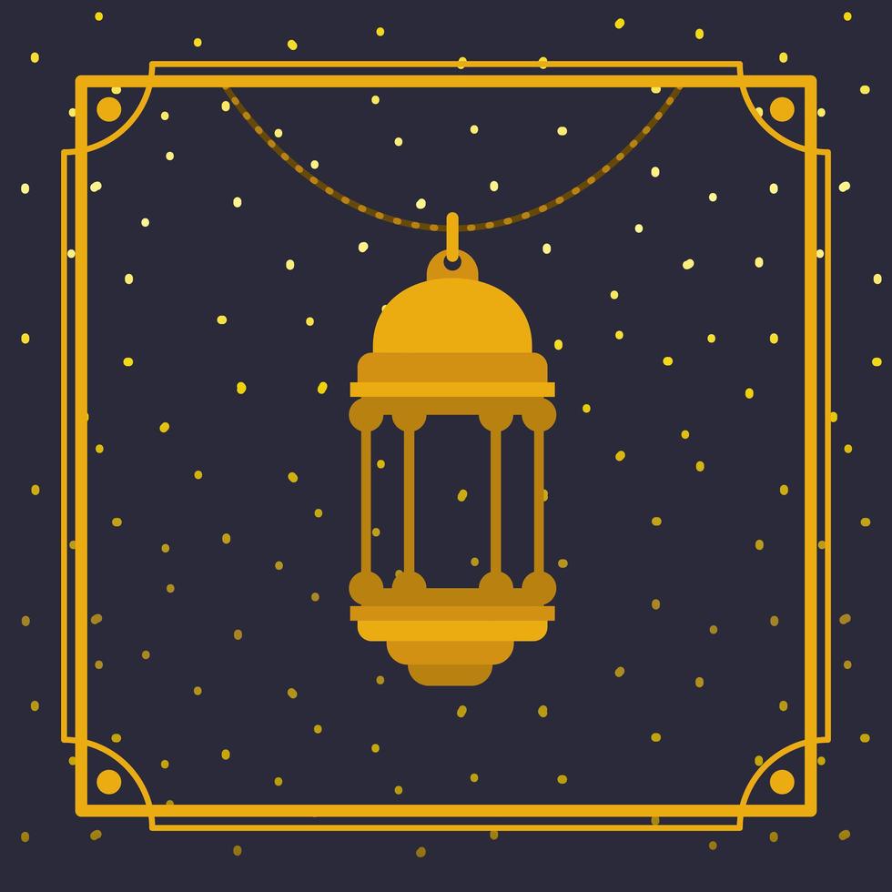 ramadan kareem gouden frame met hangende lamp vector