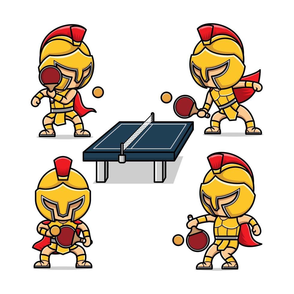 schattig tekenfilm gladiator ping pong sport vector