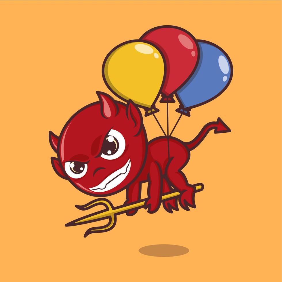 schattig tekenfilm duivel met een ballon vector