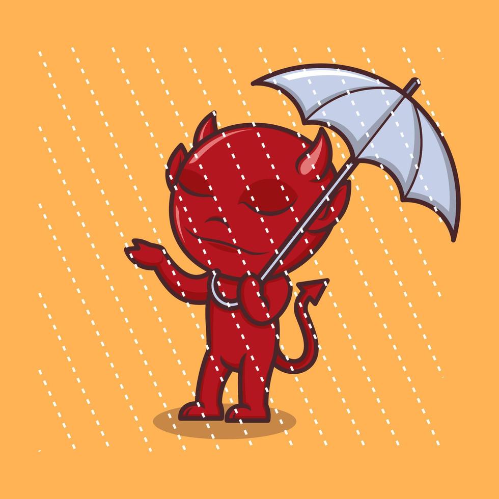 schattig tekenfilm duivel met paraplu vector
