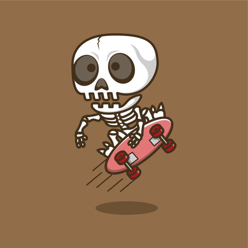 schattig tekenfilm schedel spelen skateboard vector