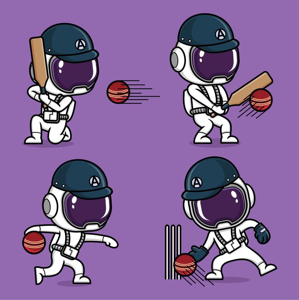 grappig tekenfilm astronaut sport- krekel vector