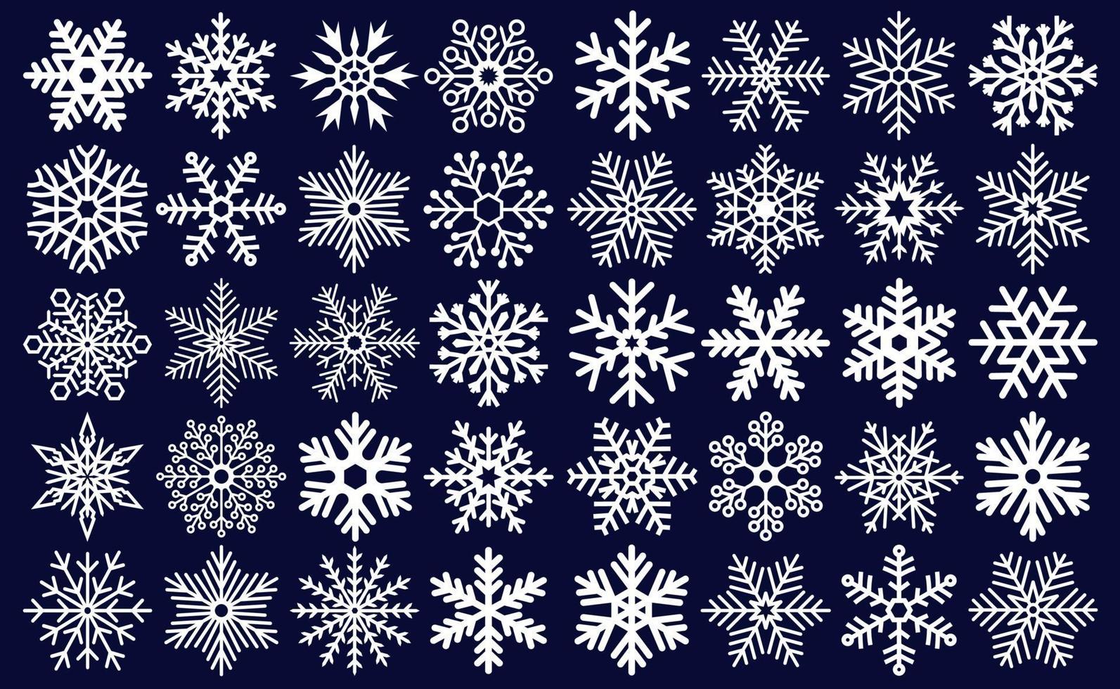 icon collectie van veel verschillende sneeuwvlokken - vector afbeelding