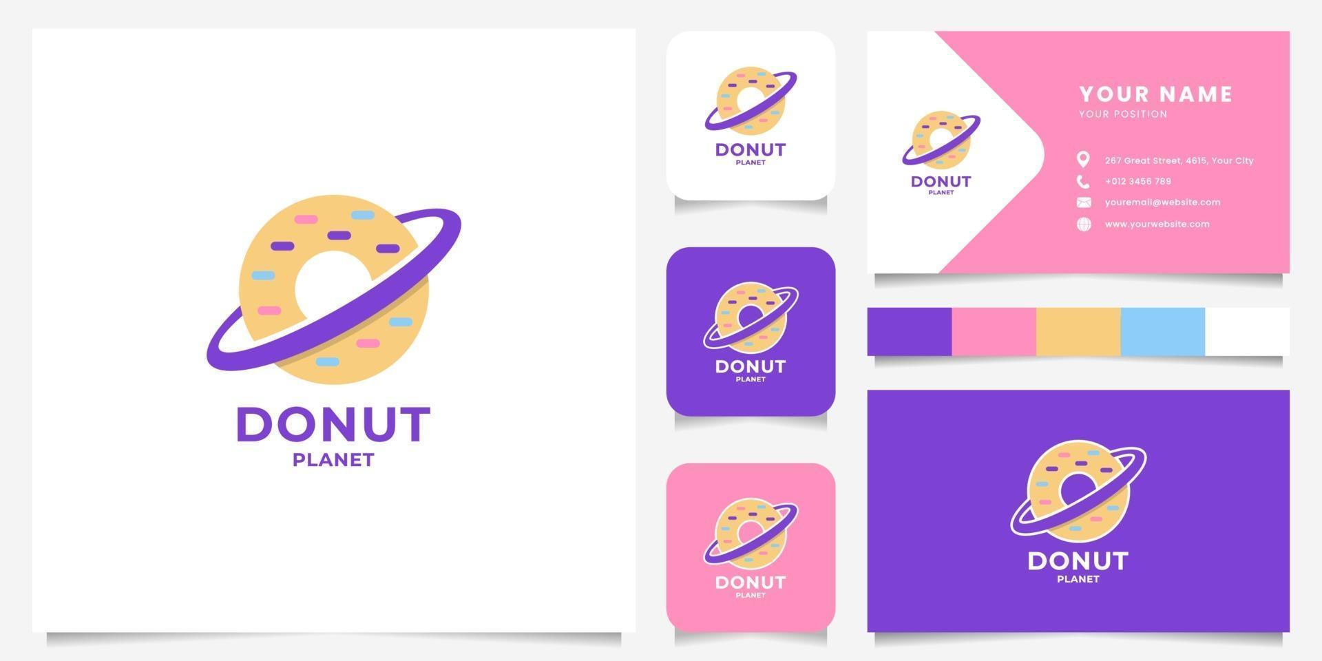 kleurrijke donut planeet logo met sjabloon voor visitekaartjes vector