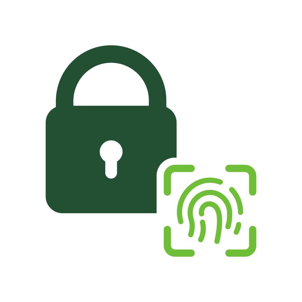 vinger afdrukken biometrisch identificatie met hangslot silhouet icoon. slot met vingerafdruk ID kaart glyph pictogram. scannen uniek vingerafdruk icoon. veiligheid privacy kleur teken. geïsoleerd vector illustratie.