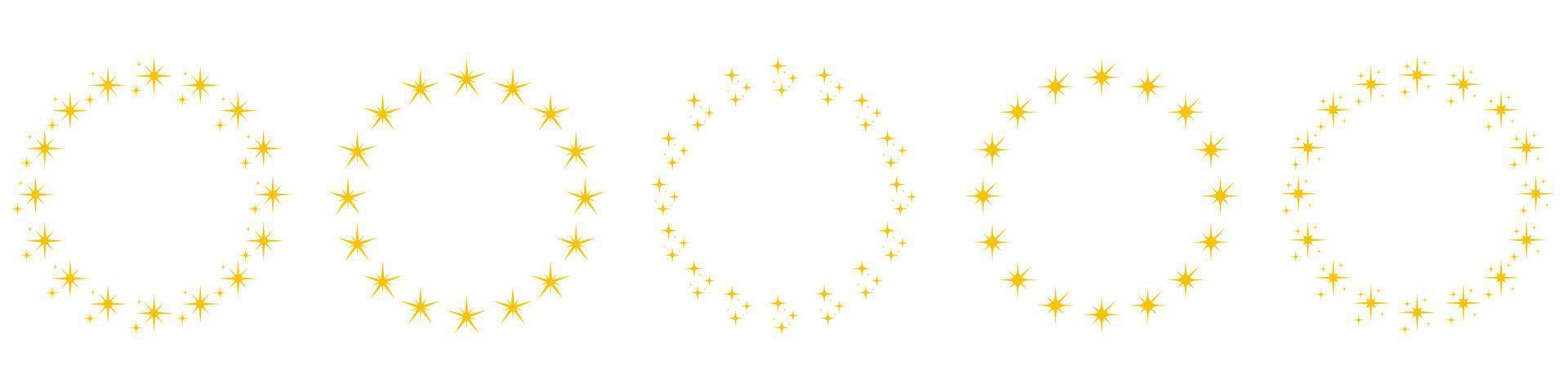 modern ronde prijs kader met goud sterren pictogram. gouden sterren in cirkel vorm silhouet icoon set. circulaire decor ornament icoon Aan wit achtergrond. geïsoleerd vector illustratie.