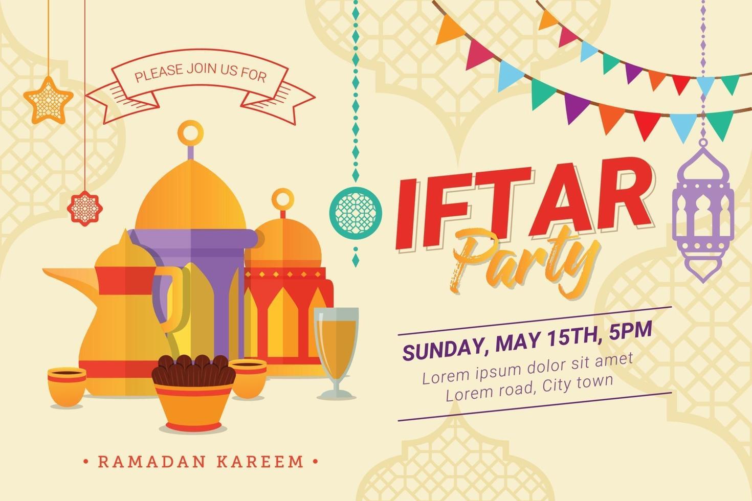 iftar-feestsjabloonbanner voor ramadan-seizoen heilige maand vector