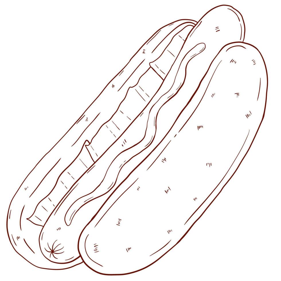 hotdog hand- getrokken tekenfilm illustratie lijn kunst vector