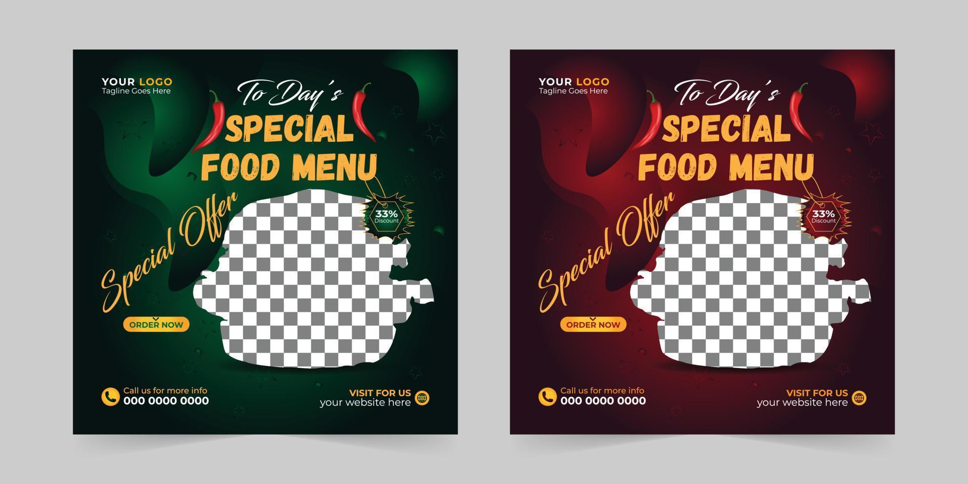 bewerkbare voedsel menu restaurant bedrijf afzet sociaal media post en digitaal afzet Promotie advertenties verkoop en korting web banier vector sjabloon ontwerp