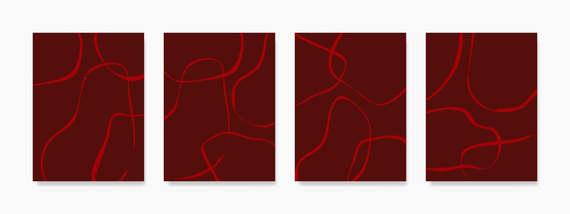 deze verzameling van abstract muur kunst stijlen. artistiek cirkel lijn kunst hand- tekening Aan rood bloed achtergrond. muur decor voor muur ophangingen, ansichtkaarten, brochures en vector illustraties.