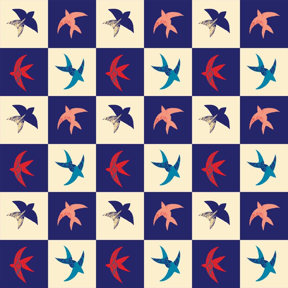 vector patroon met abstract helder elementen, sterren en vogelstand in de matisse stijl Aan een wit achtergrond. abstract meetkundig patronen voor stoffen, kleding ontwerp.