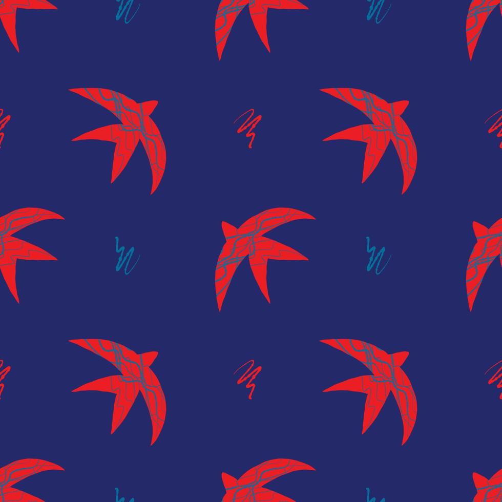 vector patroon met abstract rood zwaluwen in de matisse stijl Aan een blauw achtergrond. helder kleuren, surrealisme, vogelstand en decoratief elementen.