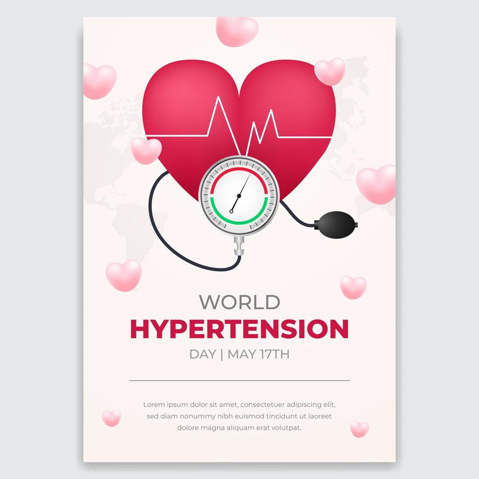 wereld hypertensie dag mei 17e folder met hart tarief en spanning meter illustratie vector