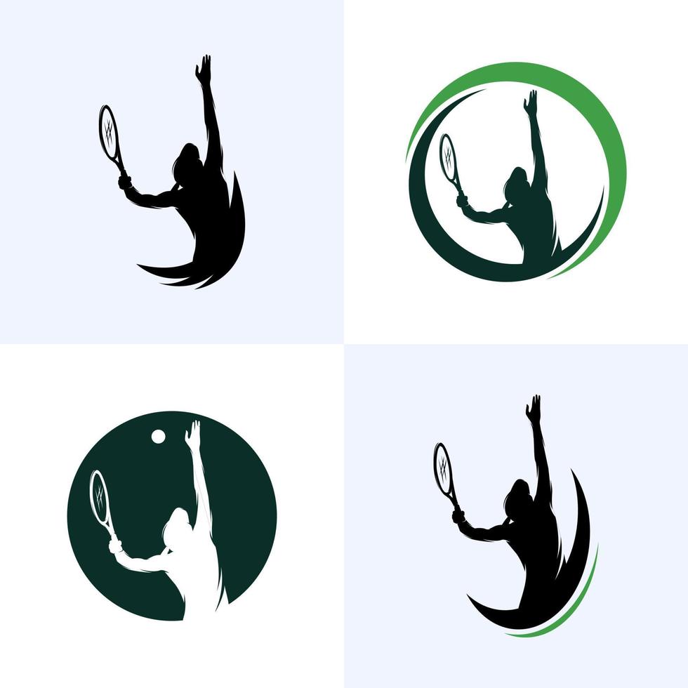 reeks van tennis speler logo ontwerp sjabloon vector