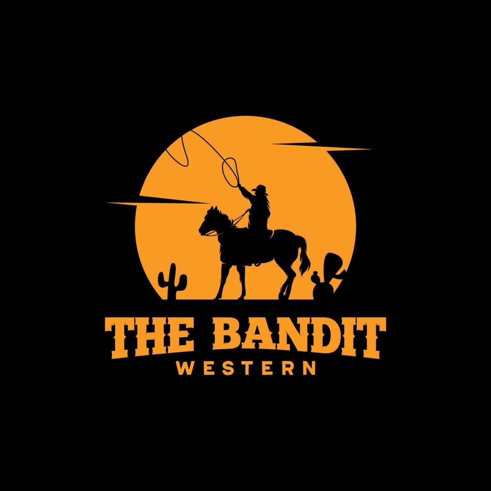 cowboy rijden paard silhouet Bij nacht logo vector