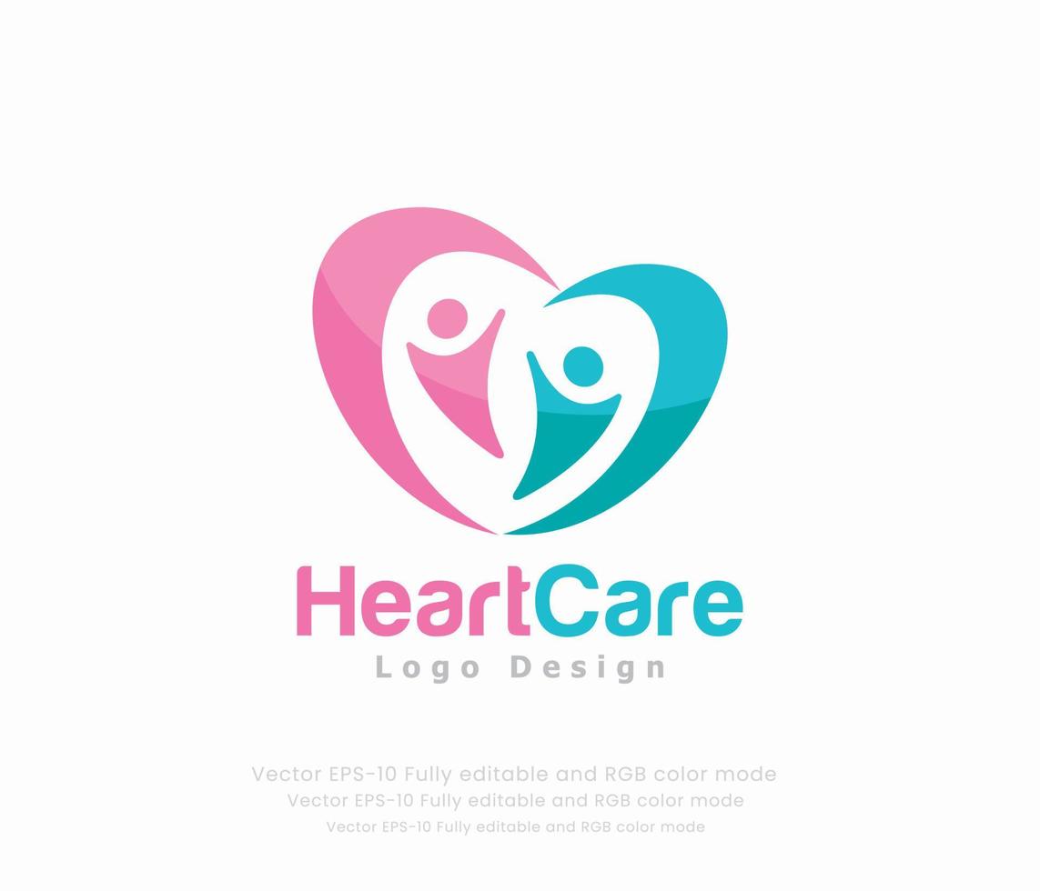hart zorg logo ontwerp met hart zorg logo ontwerp met een hart en handen een hart en handen vector