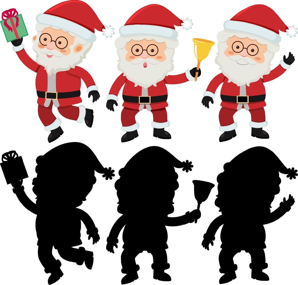 set van stripfiguur van de kerstman met silhouet vector