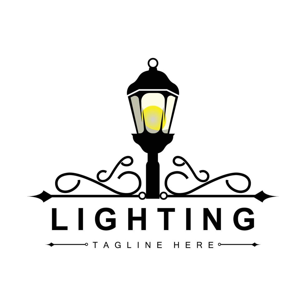 straat lamp logo, lantaarn lamp vector, verlichting klassiek retro ontwerp, silhouet icoon premie sjabloon vector