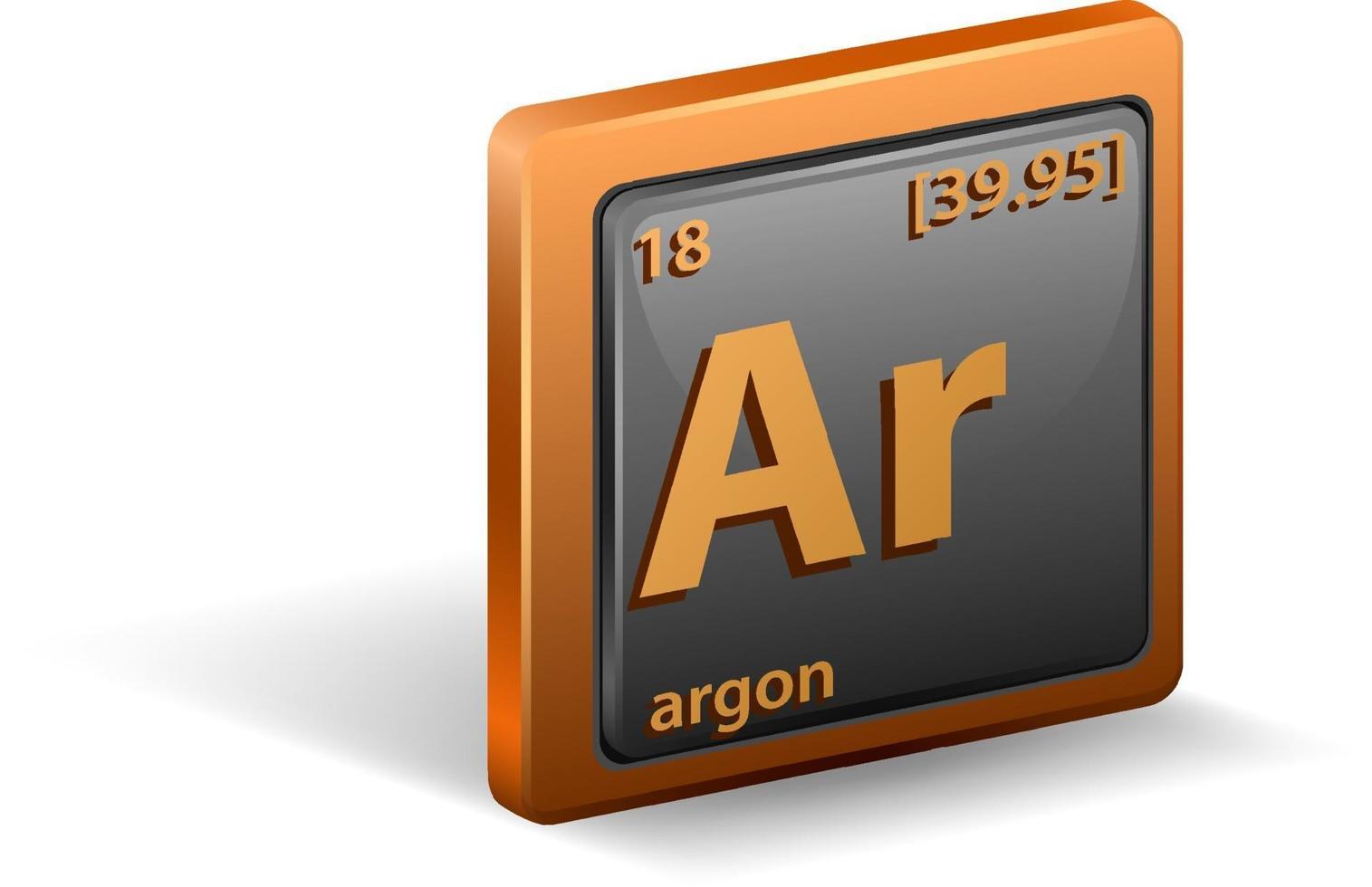 argon scheikundig element. chemisch symbool met atoomnummer en atoommassa. vector