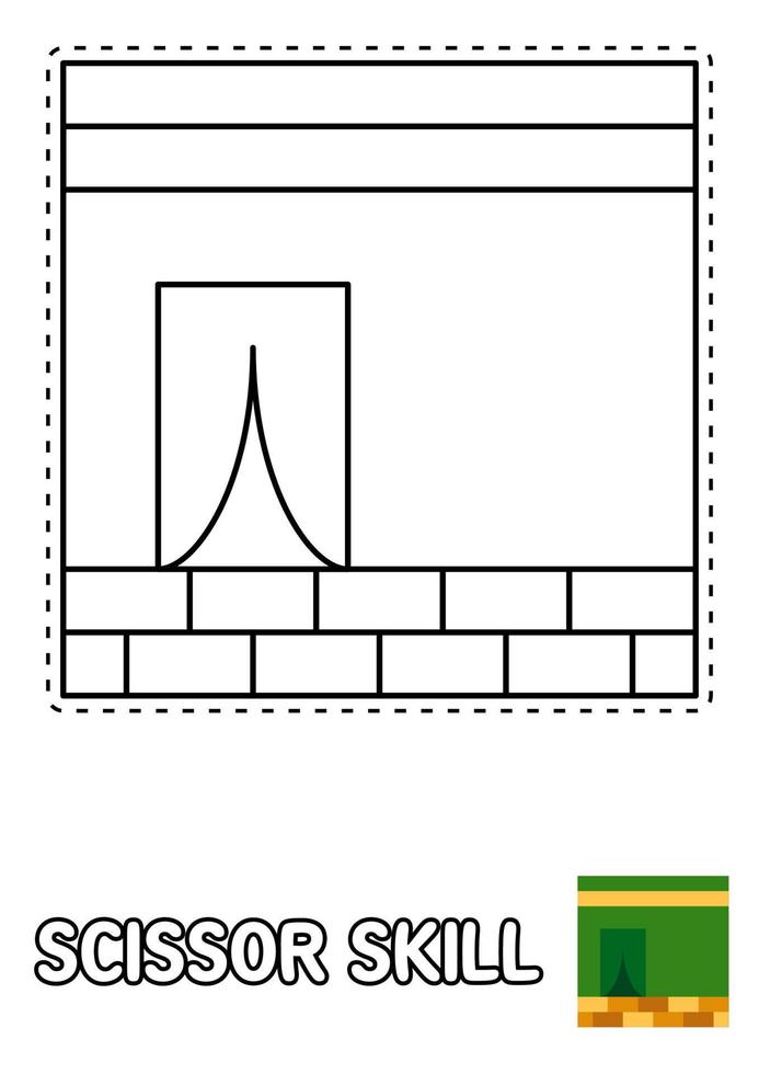 schaar vaardigheid bladzijde met kaaba voor kinderen vector
