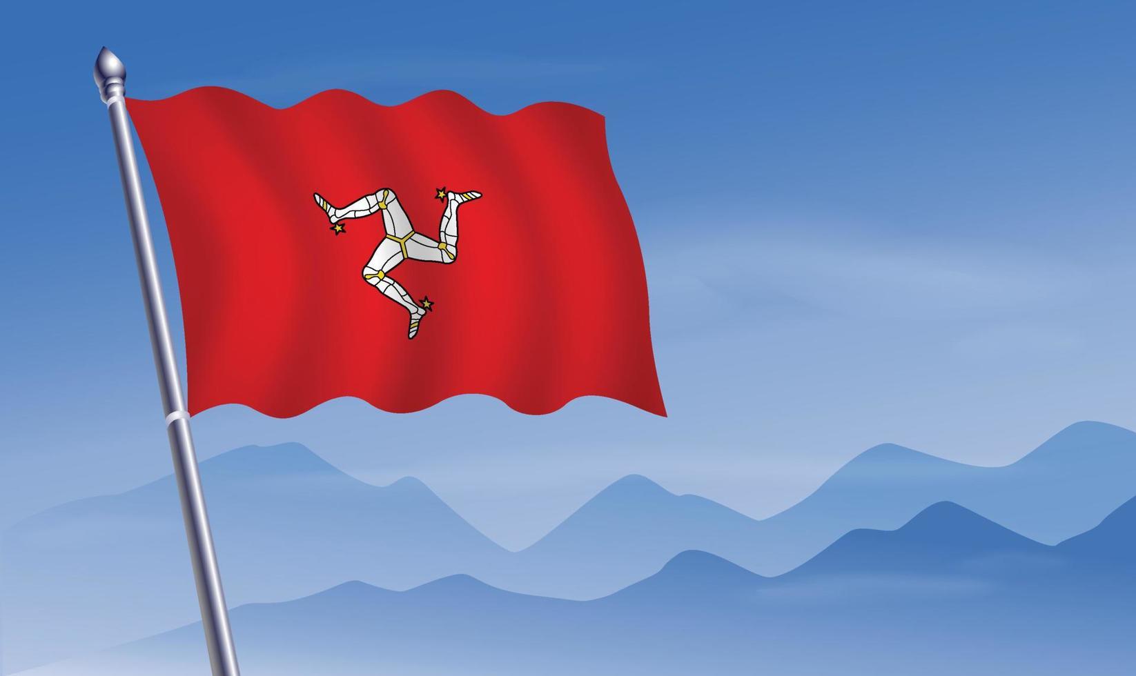 eiland van Mens vlag met achtergrond van bergen en lucht vector